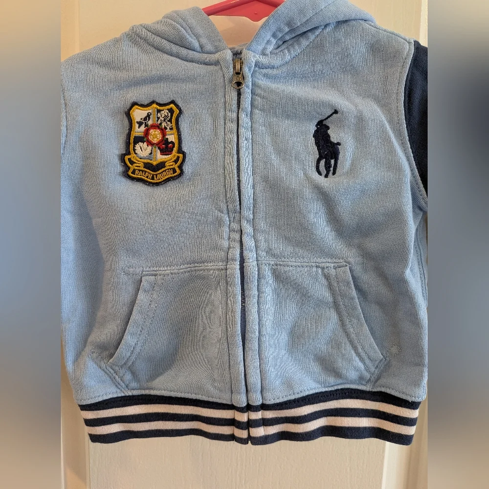 Polo Ralph Lauren Infant French Terry Zip Hoodie Big Pony Patch Preppy Size 18M